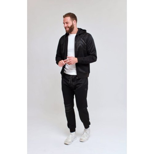 Black Drawstring Full Zipper Hooded Tracksuit