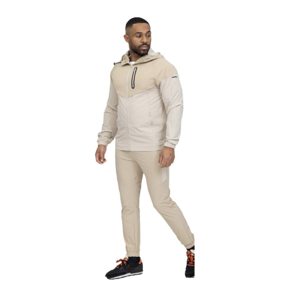 Oatmeal Softshell Hooded Windbreaker Jacket With Jogger