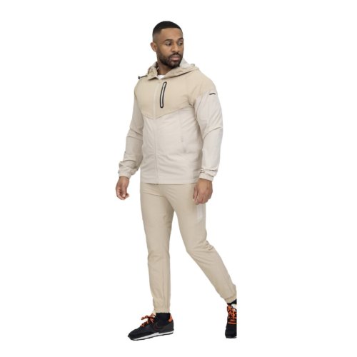 Oatmeal Softshell Hooded Windbreaker Jacket With Jogger