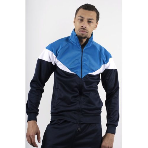 Navy With Colour block Panel Detail Funnel Tracksuit thumbnail