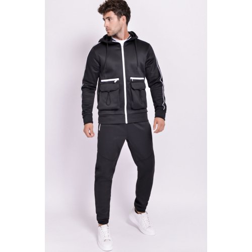 Black Contrast Zip Detail Cargo Skinny Tracksuit thumbnail