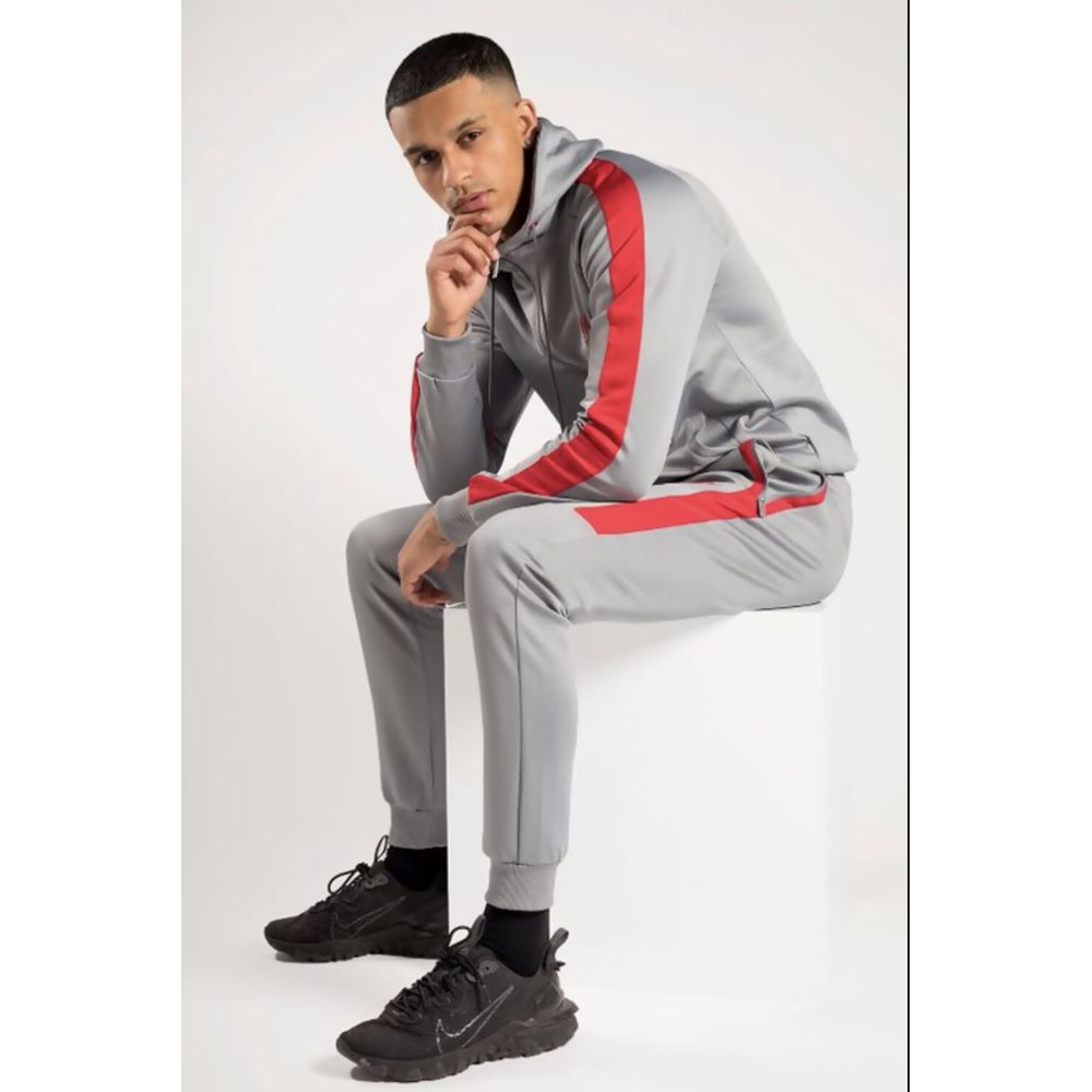 Red and Grey MX Striped Hooded Tracksuit