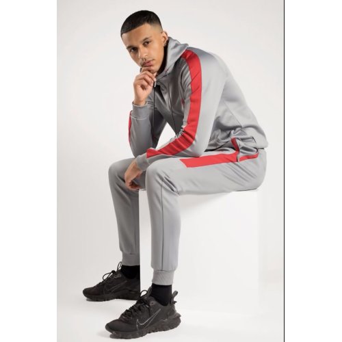 Red and Grey MX Striped Hooded Tracksuit