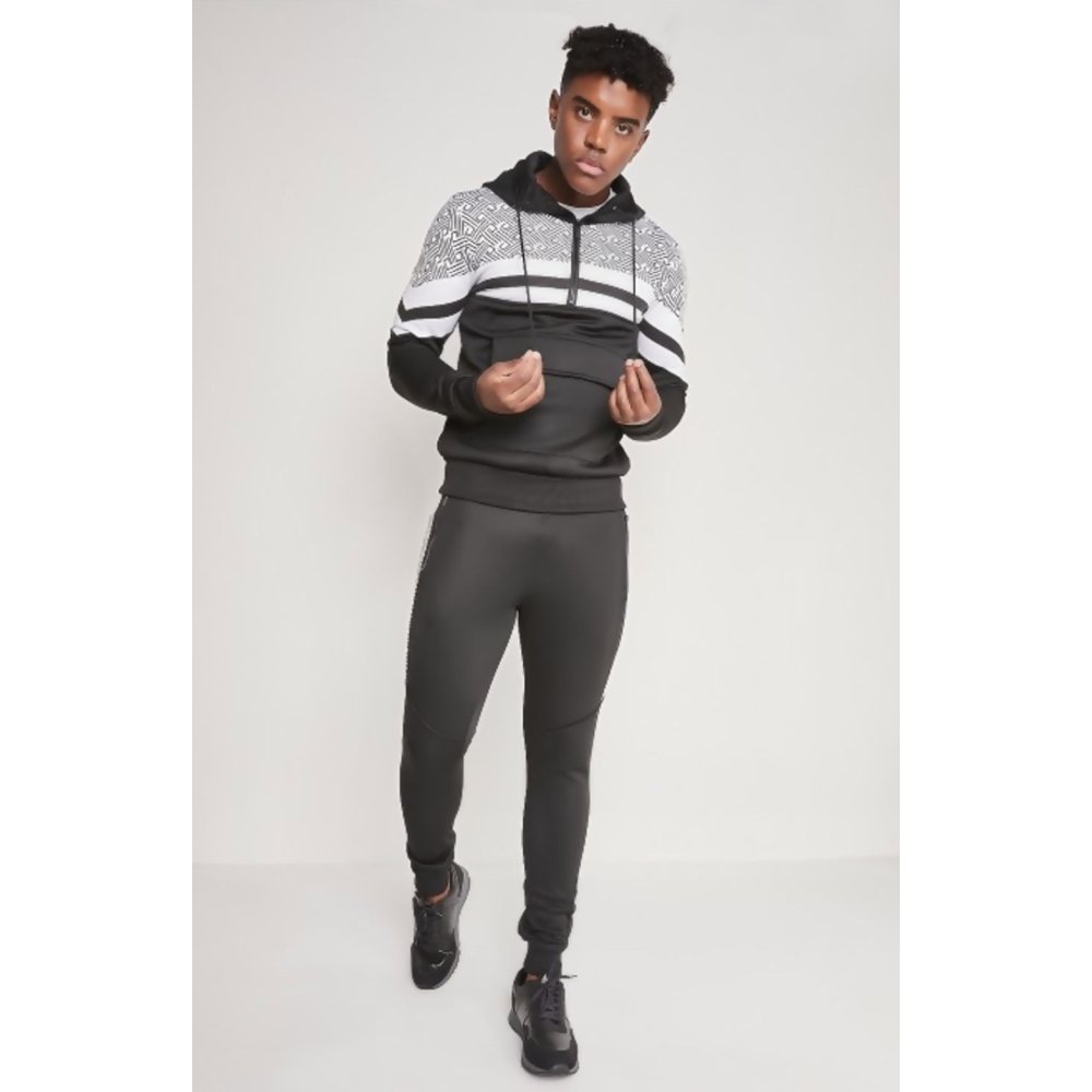 Black Pouch Pocket Skinny Fit Hood Tracksuit