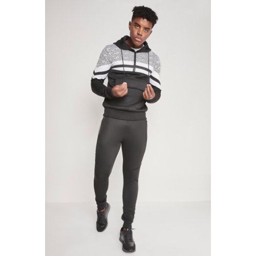 Black Pouch Pocket Skinny Fit Hood Tracksuit