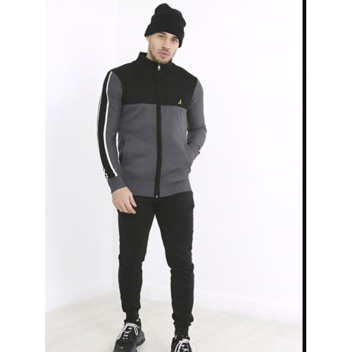 Black and Charcoal Bird Embroidered Zipper Jumper thumbnail