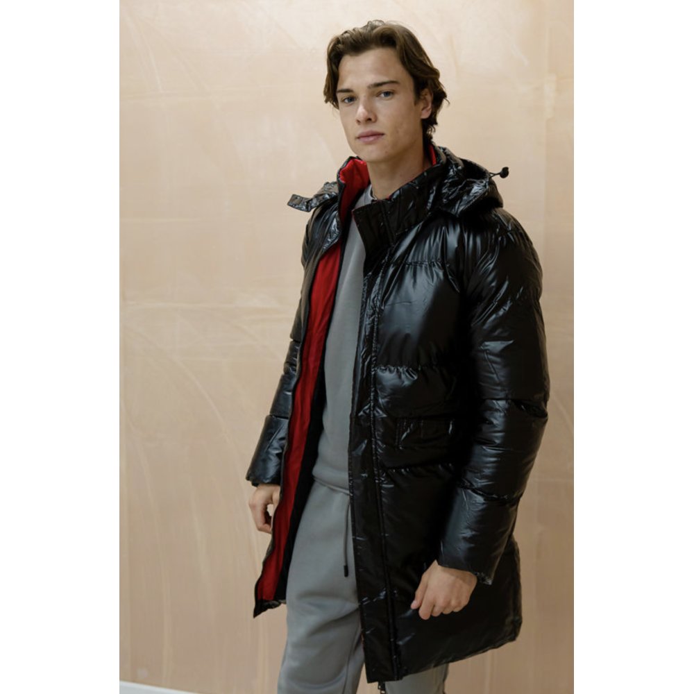 Black Longline Shiny Puffer Jacket