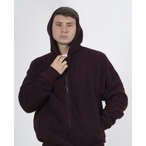 Wine Zip Through Hooded Teddy Jacket thumbnail