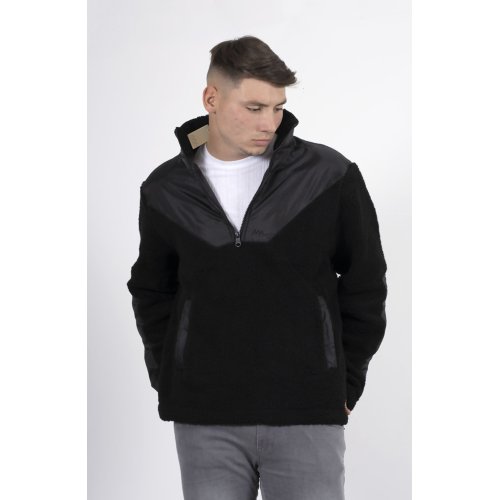 Black Half Zip Hybrid Borg Pullover Hoodie