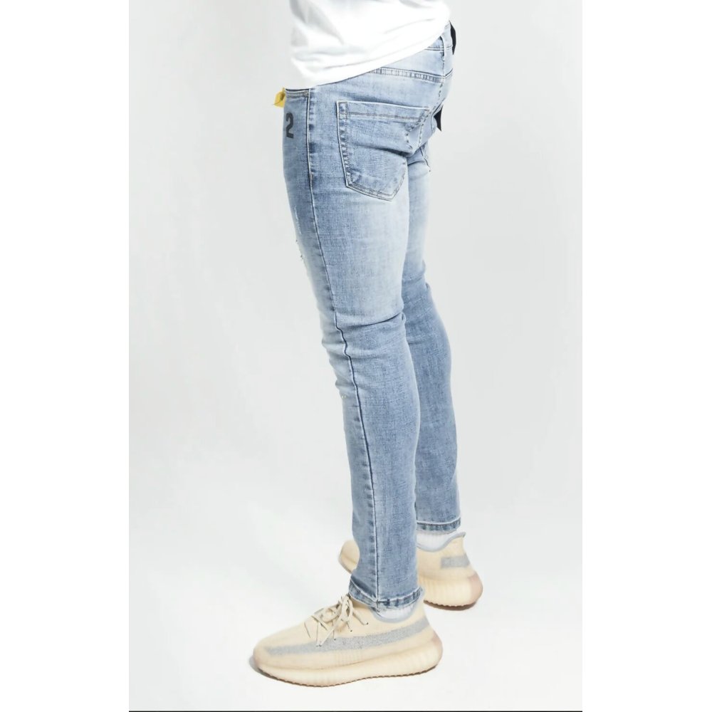 Neon Green And Blue Distressed Slim Jeans