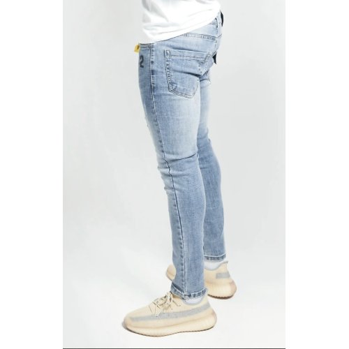 Neon Green And Blue Distressed Slim Jeans