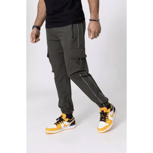 Khaki Reflective Piped Shell Cargo Jogger