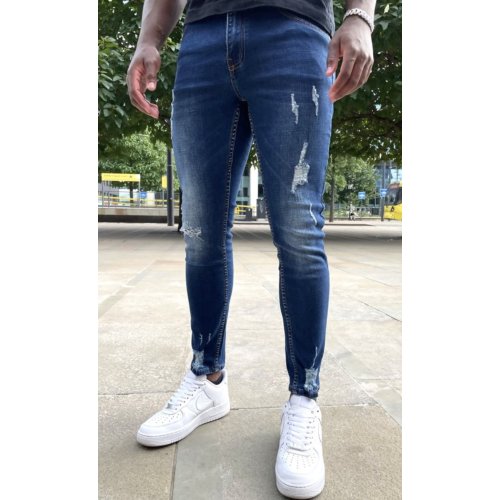 Mid Blue Wash Super Skinny Ripped Jeans