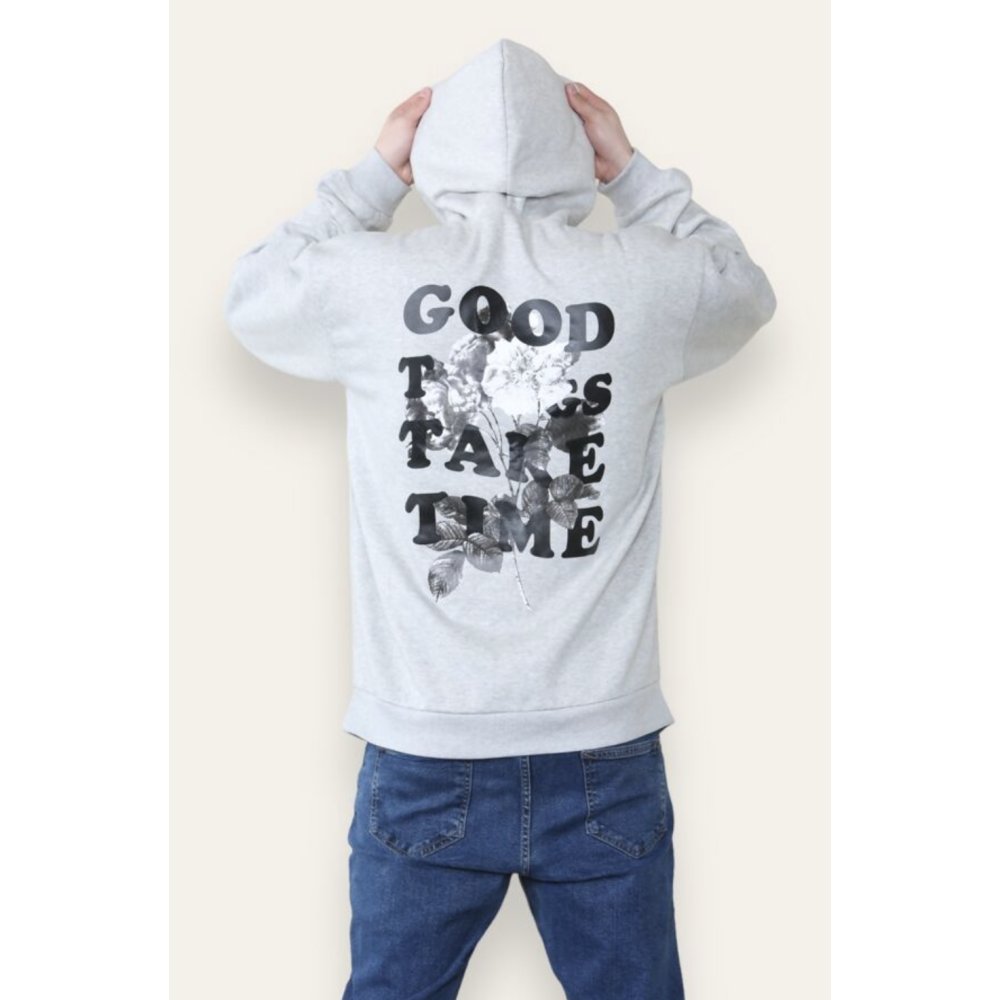 Grey Back Print Long Sleeve Y2K Hoodie