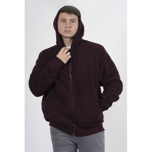 Wine Zip Through Hooded Teddy Jacket
