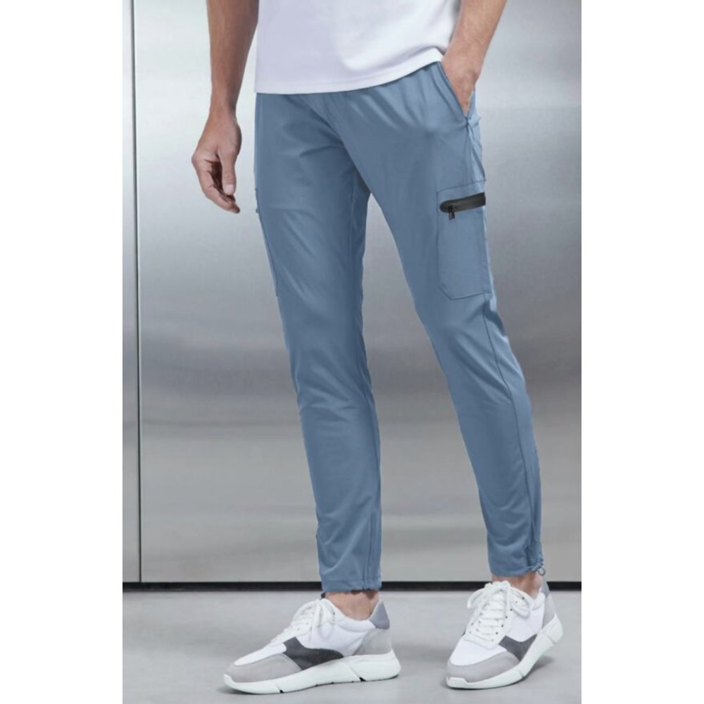 Blue Lightweight Slim Fit Jogger Pants With Zipper Pocket