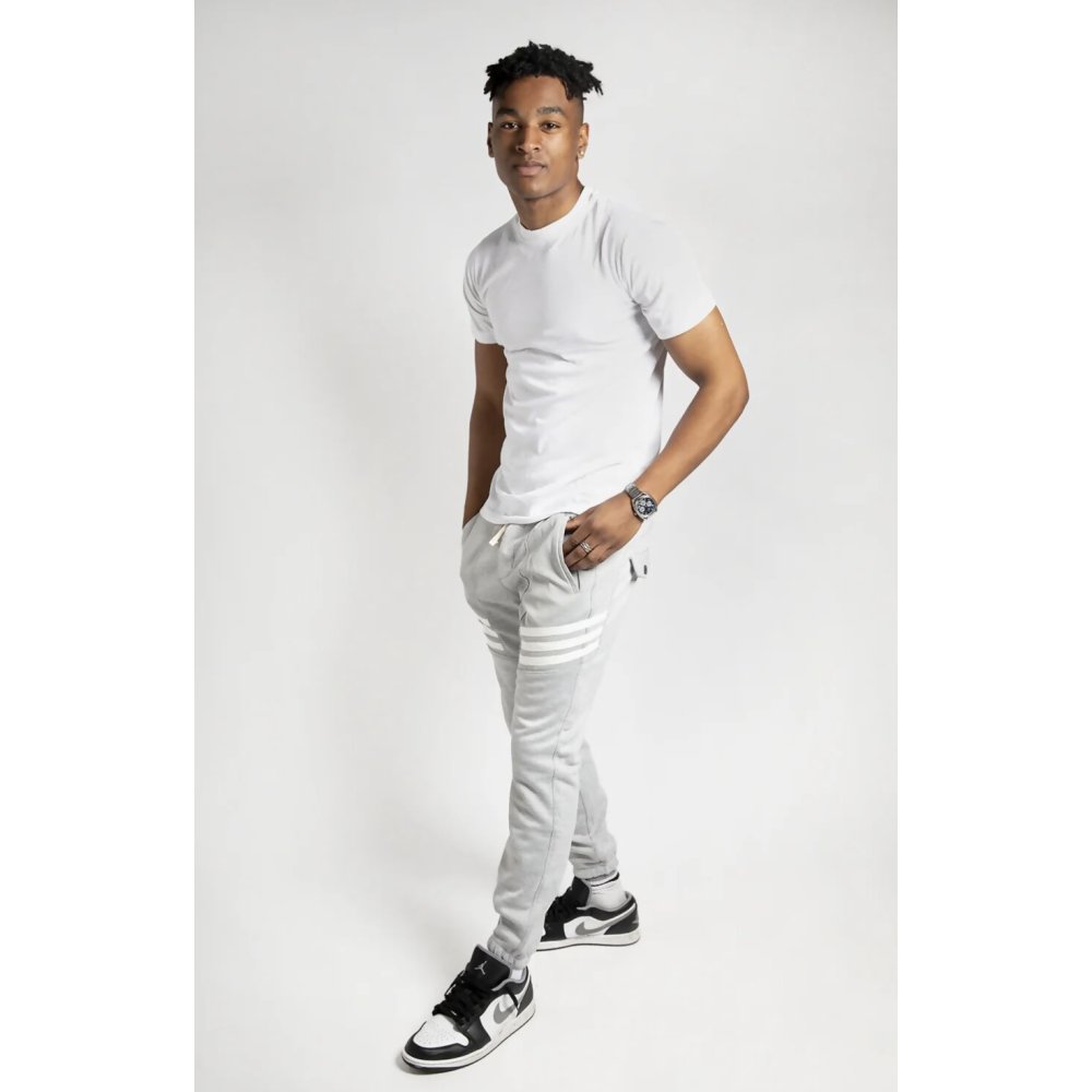 Bleach Grey Slim Fit Athletic Striped Joggers