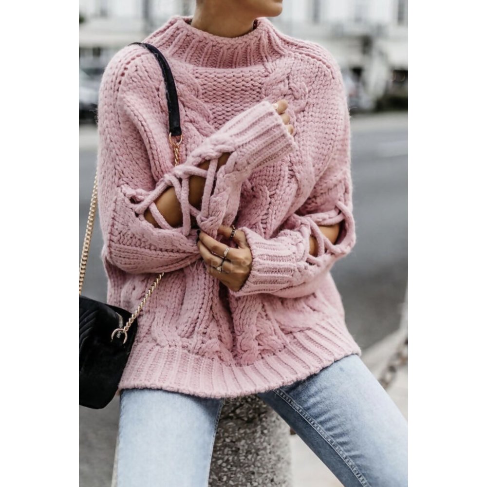 Pink Braided Sleeve Chunky Knitted Jumper