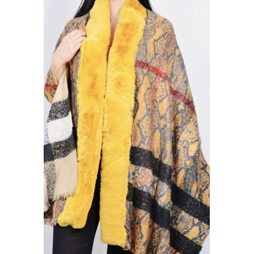 Printed Faux Fur Trim Reversible Cape thumbnail
