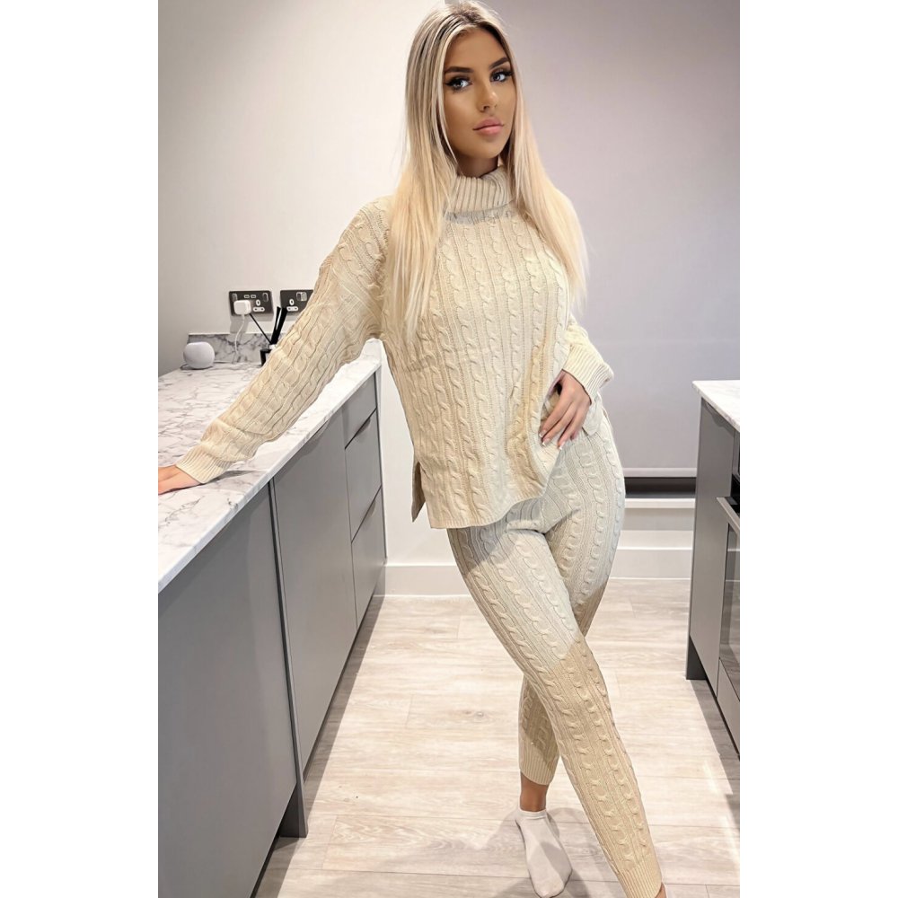 Roll Neck Cable Knit Leggings Set