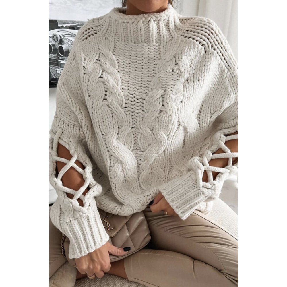 Braided Sleeve Chunky Knitted Jumper