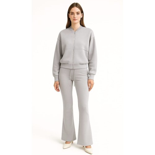 Dove Grey Bomber Sweatshirt With Flared Trouser thumbnail