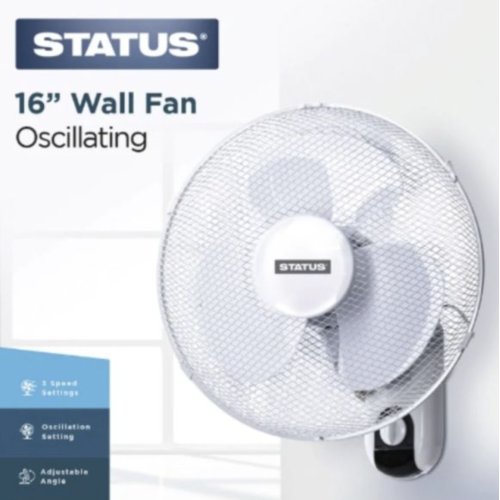 Status 16" White Oscillating Wall Fan thumbnail