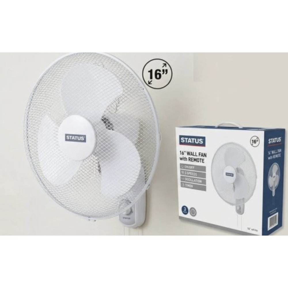 Status 16" White Oscillating Wall Fan With Remote