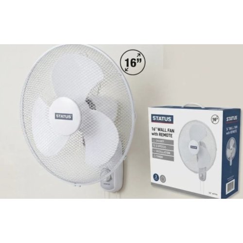 Status 16" White Oscillating Wall Fan With Remote