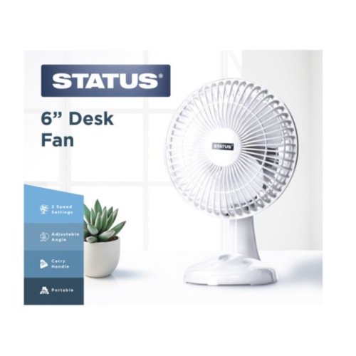 Status 6" White Desk Fan