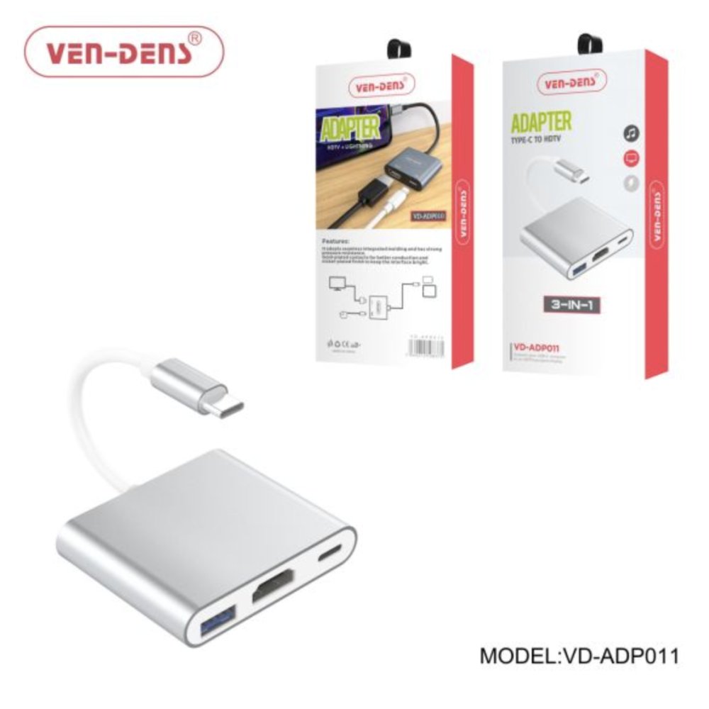 Ven-Dens Type C To HDTV Adapter 3 in 1 With USB Port