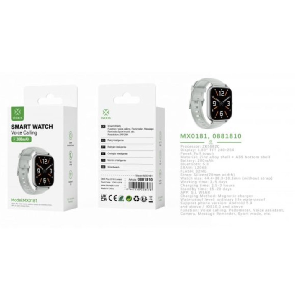 WOOX Bluetooth Smart Watch With Voice Calling 200mAh (Silver)